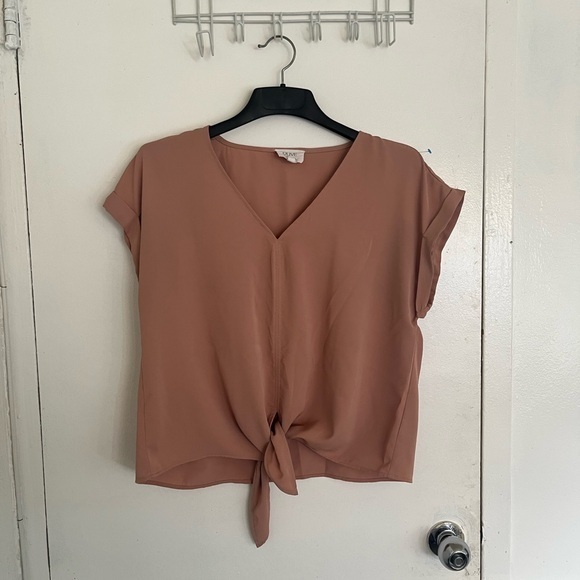 Olive & Oak Tops - Olive & Oak V-Neck Tie-Front Blouse - Tan